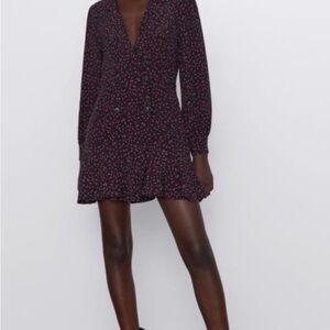 Zara Floral Double-Breasted Long Sleeve Dress